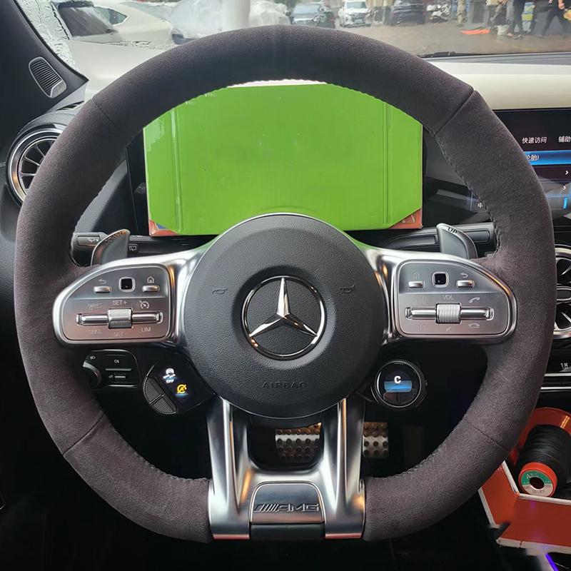 Для Mercedes Benz A B C E Класса W177 W247 W213 W205 CLA GLB AMG - Ручная прошивка Кожаная накладка на руль автомобиля style 5