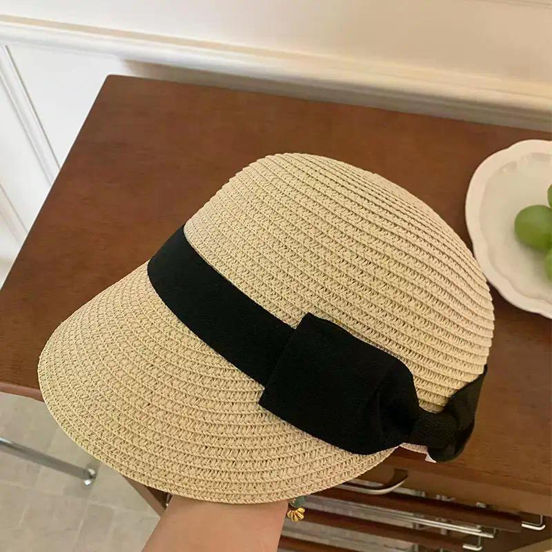 Damen Sommer Strohhut Französischer Flacher Hut Vintage Schleife Sonnenschirm Mütze Für Draußen Reisen Strandurlaub Sonnenschutz Kopfbedeckung