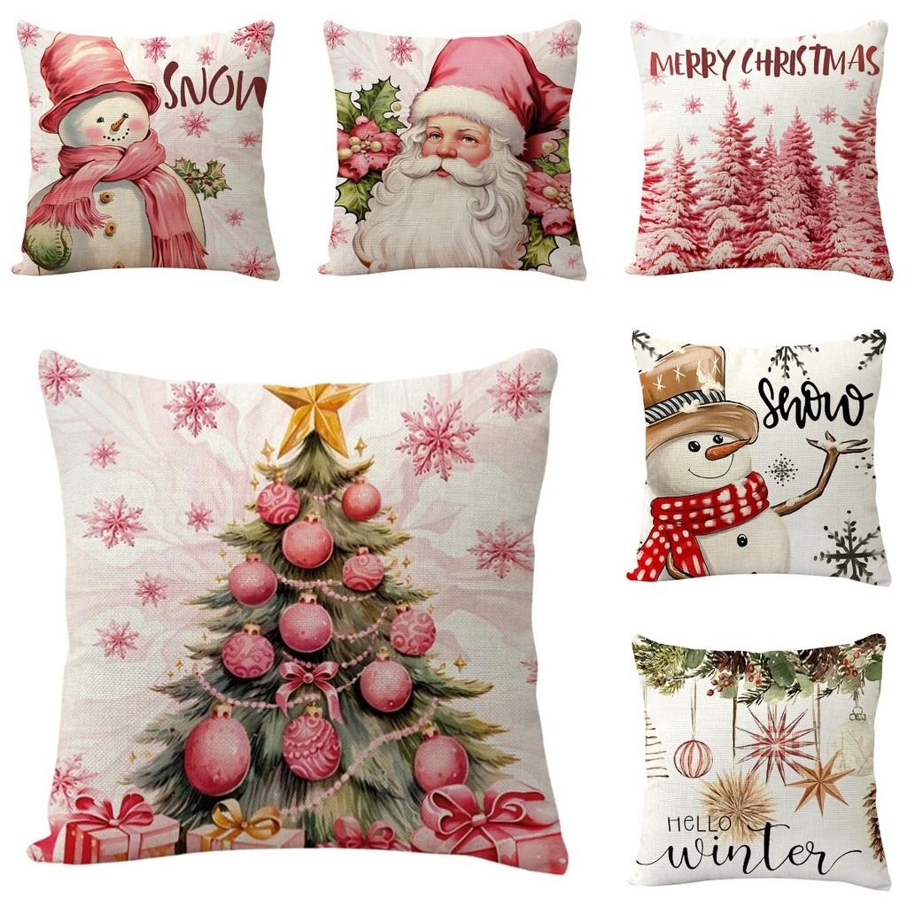 Conjunto de Quatro Capas de Almofada de Linho com Tema Natalino Moderno Minimalista para Decoração de Casa