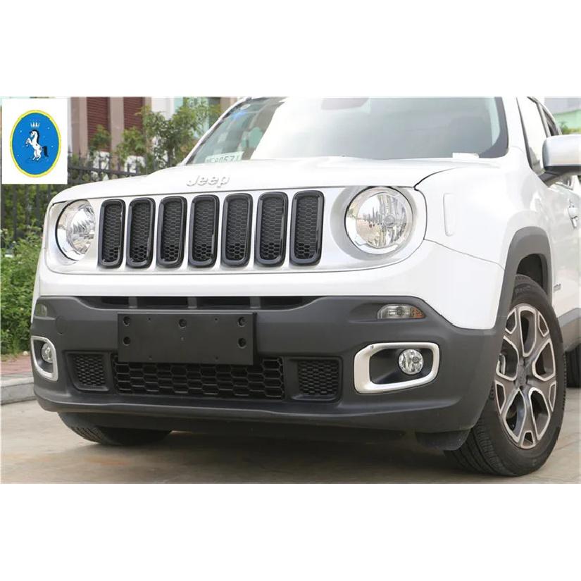 Yimaautotrims Auto Accessory Front Face Mesh Grille Cover Front Grille Ring Trim 7 Pcs ABS Fit For Jeep Renegade 2015 - 2018