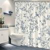 1 Vintage Botanical Shower Curtain with Detailed Blue Branches and Birds Design - Polyester with Hooks, Machine Washable