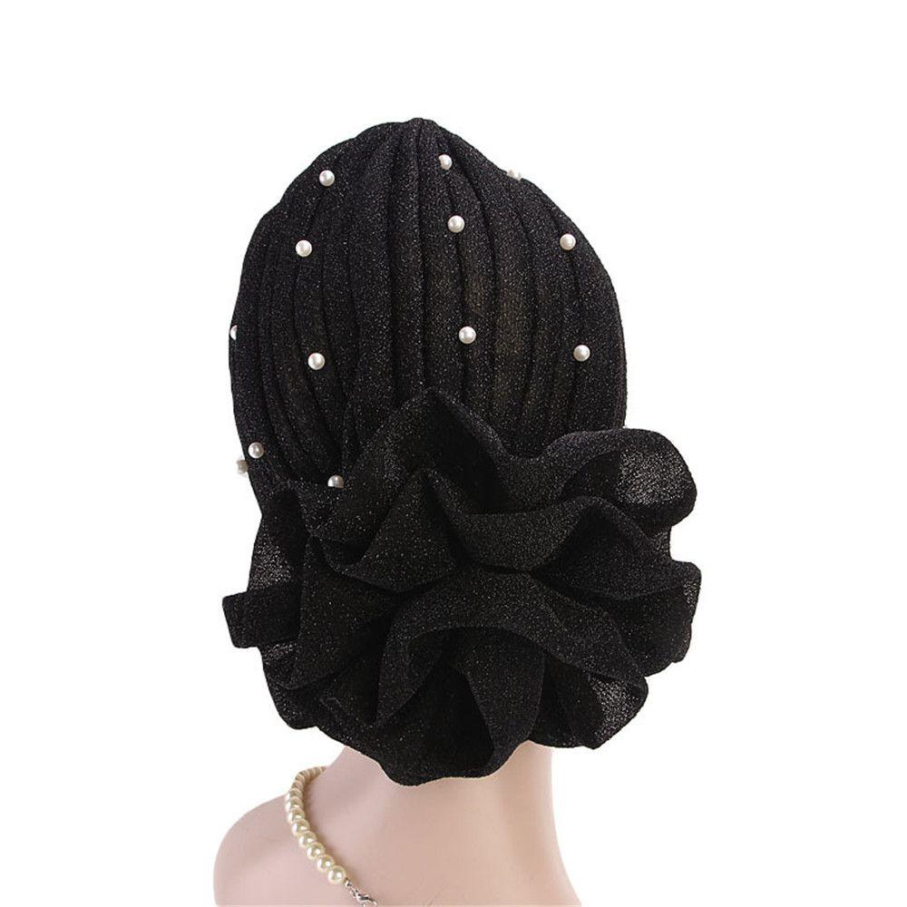 Elegant Hair Loss Hijab Cap Pearls Turban Cap Muslim Hat Big Flower Women Cancer Chemo Cap