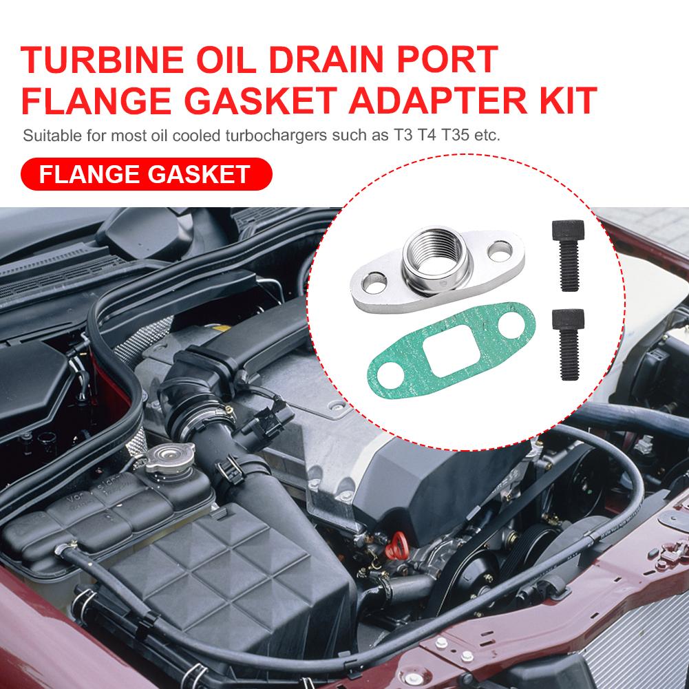 Aluminum Turbo Oil Drain Outlet Flange Gasket Adapter Set 10AN Fitting for T3 T4 T35 T40 T60 T70