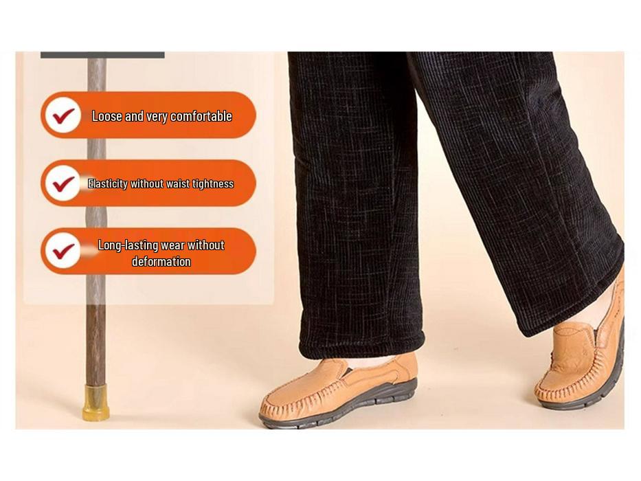 Corduroy Winter Velvet-Lined Trousers for Women - Warm, Straight-Leg, Ideal for Elderly and Middle-Aged.