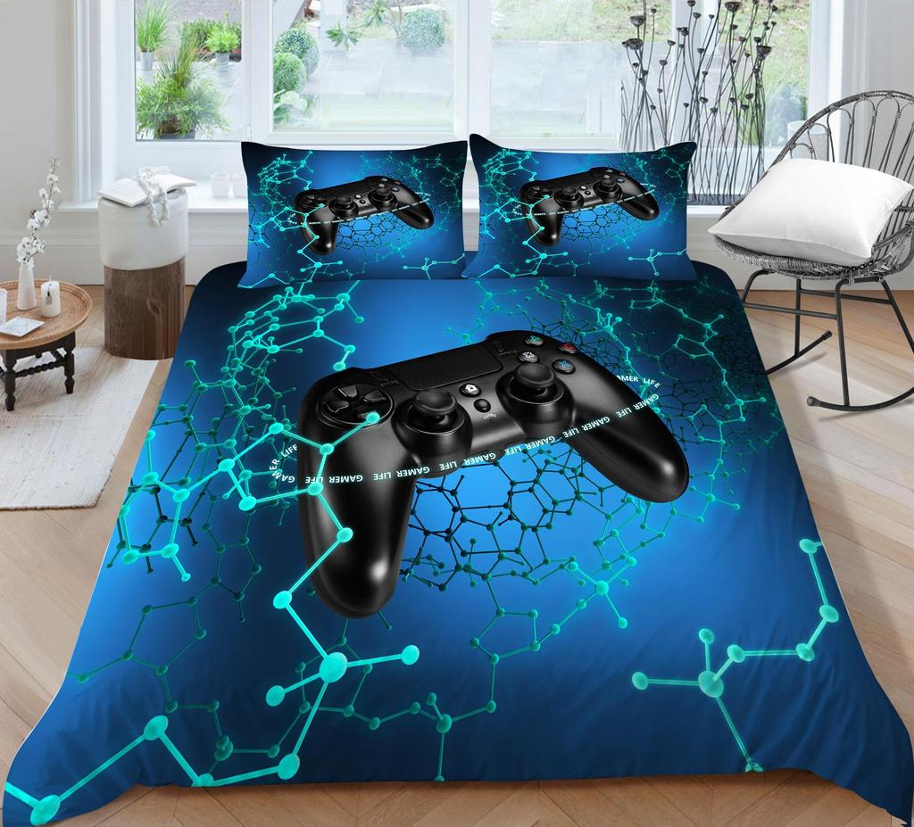 3D Technology Gaming Console Series Bedding Set with High-definition Digital Printing Game Handle, Down Duvet Cover and Pillowcase 2/3 Pieces