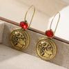 Vintage Golden Plated Red Stones Exquisite Dangle Earrings for Women  Jewelry Accessories Pendant Earrings Festival Gifts