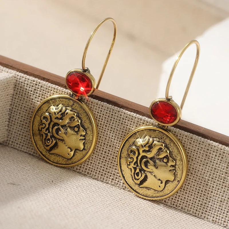 Vintage Golden Plated Red Stones Exquisite Dangle Earrings for Women  Jewelry Accessories Pendant Earrings Festival Gifts