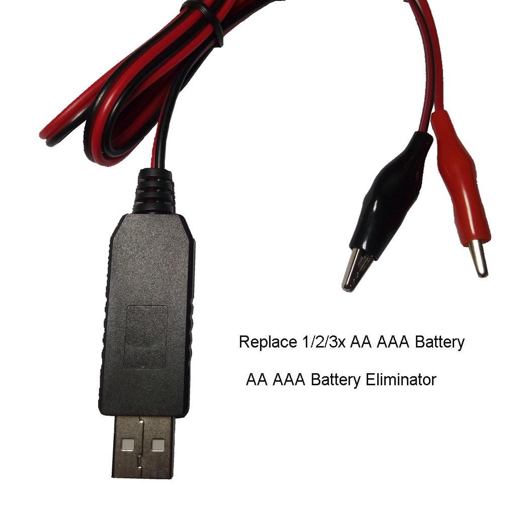 AA AAA Battery Eliminator USB 5V to 1.5V/3V4.5V Step-down Clip Cable Battery Eliminator Converter For Clocks Remote