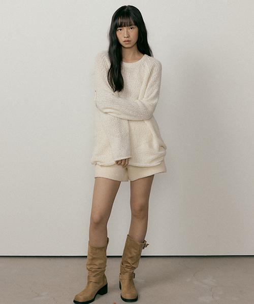Lingseoul Boucle Embossing Knit Sweater-Cream