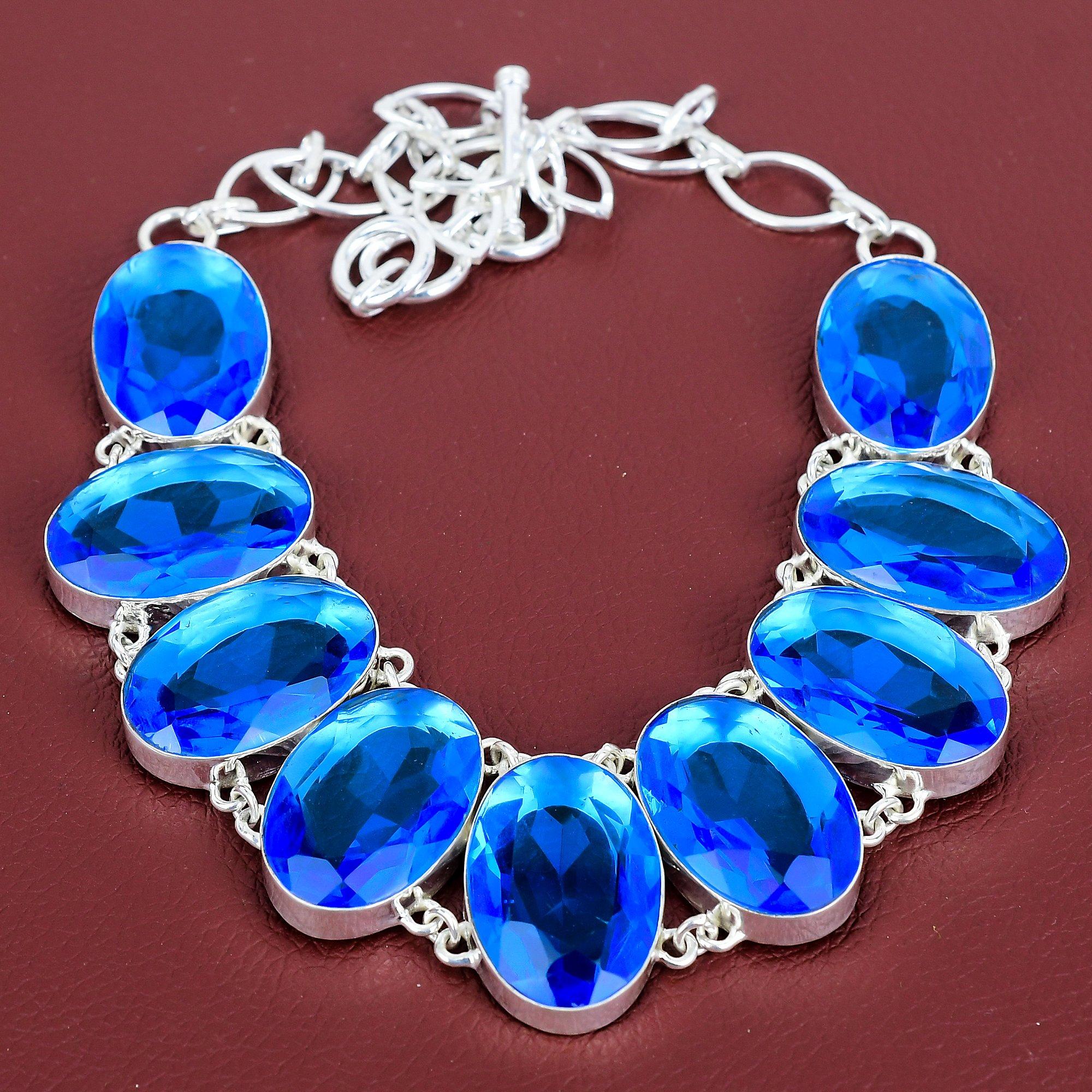 

Faceted london blue topaz necklace gemstone necklace 925 sterling silver necklace adjustable chain necklace handmade jewelry gifts for wife Adjustable