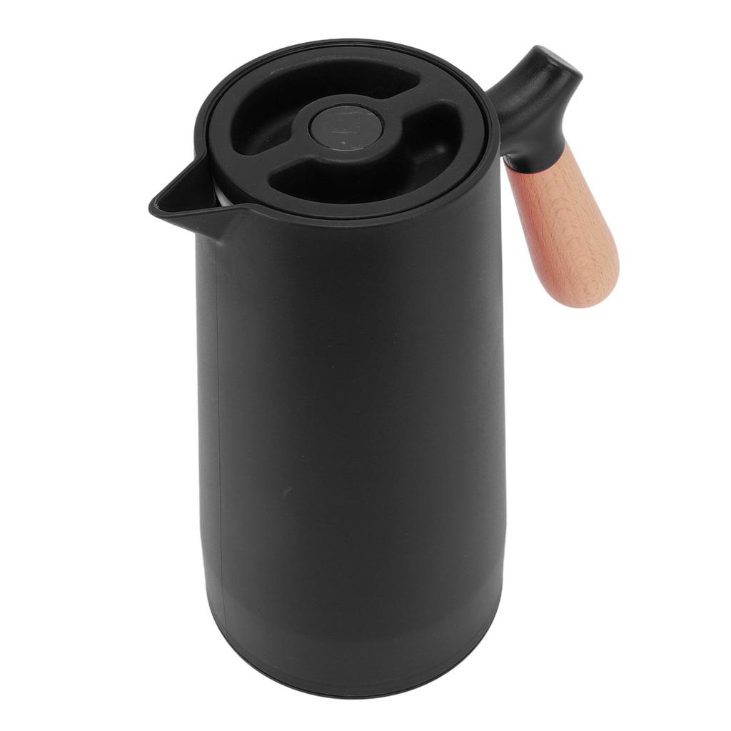 1L Thermal Coffee Carafe 12h Insulation Olecranon Water Outlet Thermal Bottle with Wooden Handle
