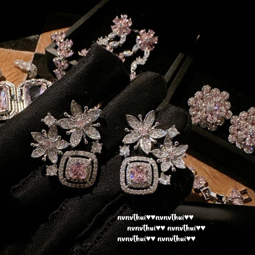 Kolczyki z różowym koszykiem kwiatów Paparazha 18-karatowe złoto Barbie Pink Petal Zircon Bransoletka Zestaw