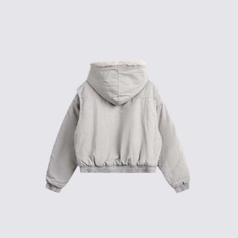 Winter Vintage American Style Padded Hooded Coat Men Women Solid Color Workwear
