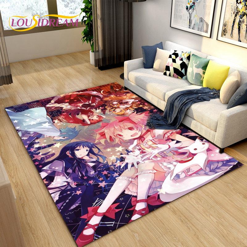 Puella Magi Madoka Magica Cartoon Area Rug,Carpet Rug for Living Room Bedroom Sofa Doormat Decoration, Kids Non-slip Floor Mat