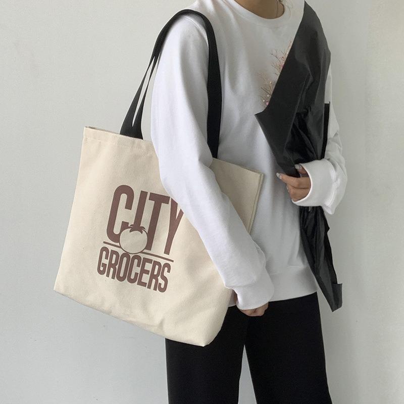 Large Capacity Canvas Bag Shoulder Simple Letter Bag