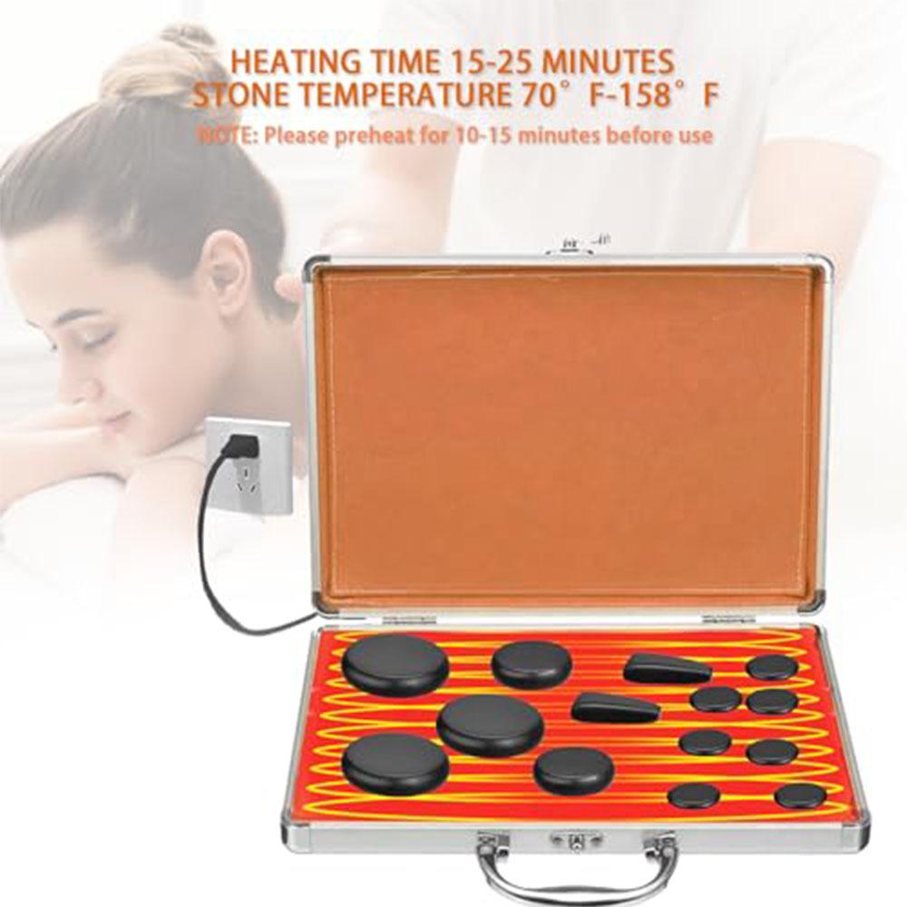 18 Pc Basalt Hot Stones Massage Set with Heater Portable Home Spa Kit for Relaxation and Muscle Relief Natural Volcanic Stones