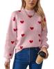 Heart Jacquard Round Neck Pullover Sweater for Women - Autumn/Winter Valentine's Day Style