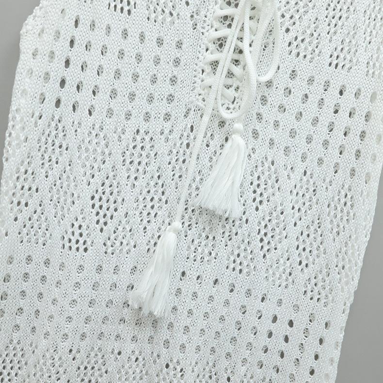 Letnia kamizelka Hollow Knit Seksowna sukienka z dekoltem w serek Temperament Luźna bez rękawów Plażowa okrycie