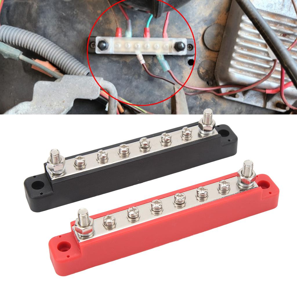 1 Pair M6 Power Distribution Block High Current DC12V to 48V 150A Double Stud 8 Way Battery Bus Bar