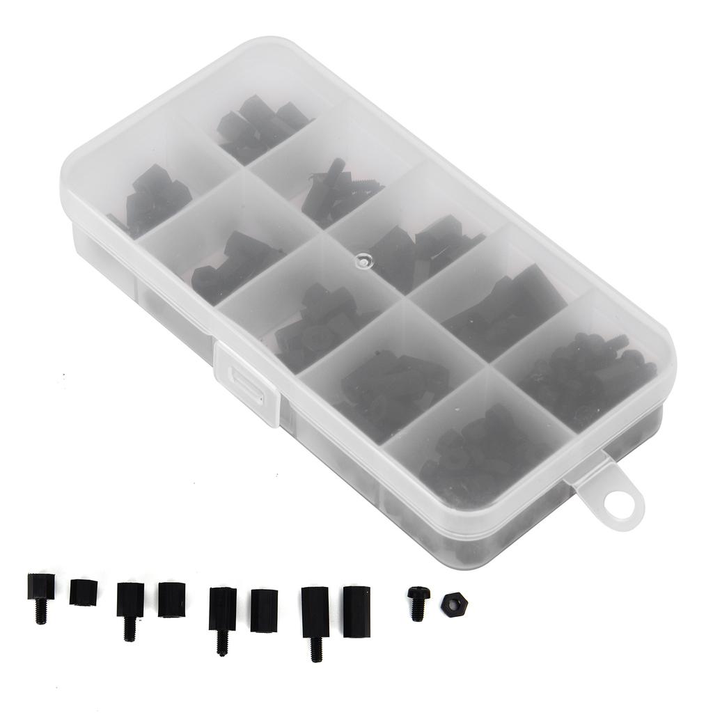 180Pcs Screw Nut Kit Black Nylon M3 Hex Single Double Pass Standoff Assortment Set Fasteners