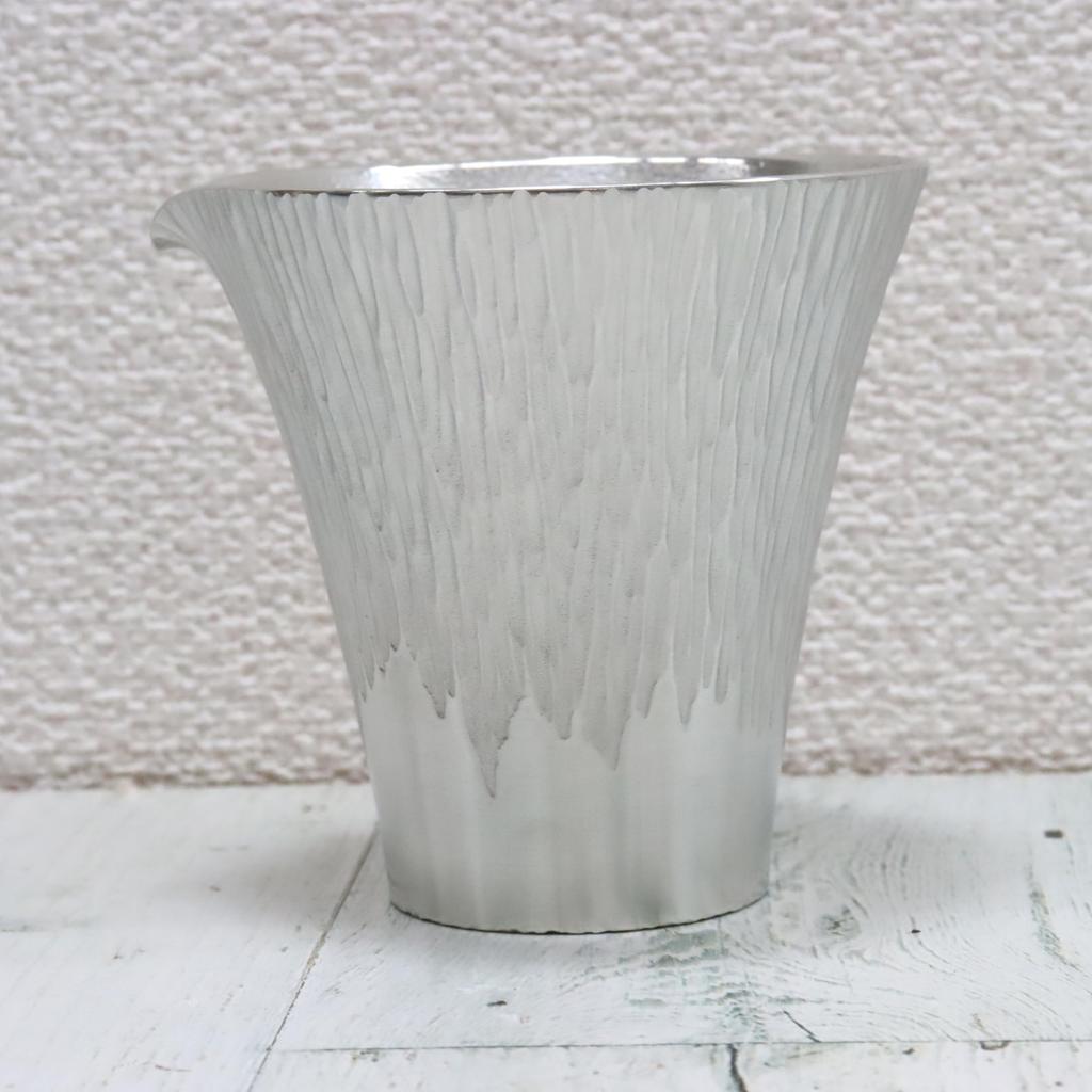 Osaka Tinware Tin Katakuchi (Sake Cup) with Mount Fuji, White, Gift Wrapping Available