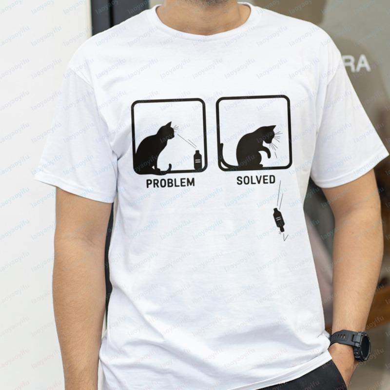 

Cat Lover Fan Unisex Tee Simple Cat Problem Solved Printed Pet Owner Tops Casual Fashion Vintage Clothes for Women Men s Shirts 5XL різнокольоровий