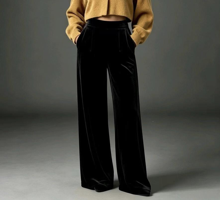 2026 European Velvet High-Waist Wide-Leg Floor-Length Pants for Women