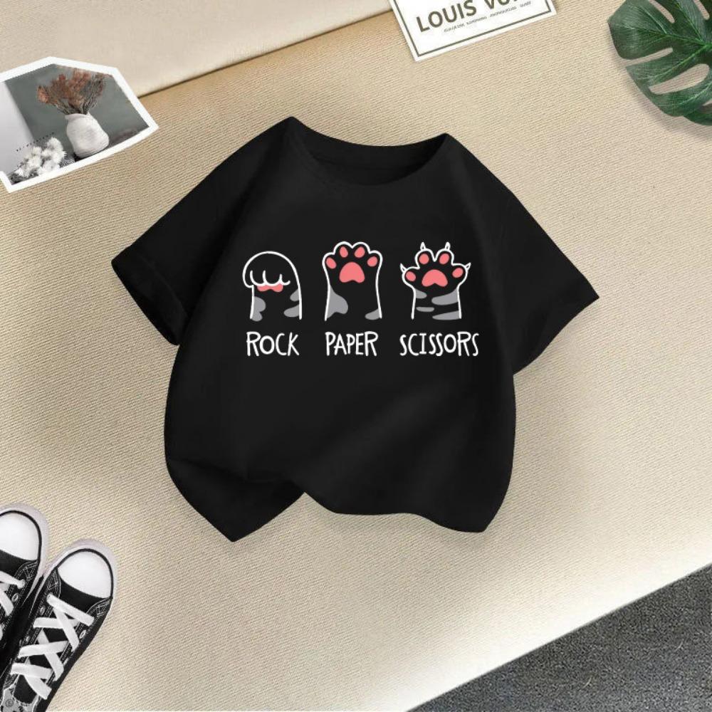 

2026 New Summer New Cat Printed Candy Color Funny Round Neck Short Sleeve Baby Girls Summer Clothes Trendy Children s T-shirt 110