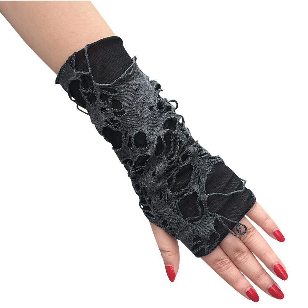 Rękawiczki Bez Palców Gotyckie Czarne Dziurawe Rozcięcie Punkowe