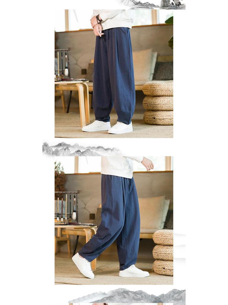 Men's Chinese Style Tai Chi Wide-Leg Pants: Spring/Autumn Martial Arts Cotton-Linen Bloomers