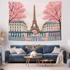 Paris Eiffel Tower Cherry Blossom Spring Cityscape Wall Tapestry Machine Washable All Season Print Romantic French Design Home