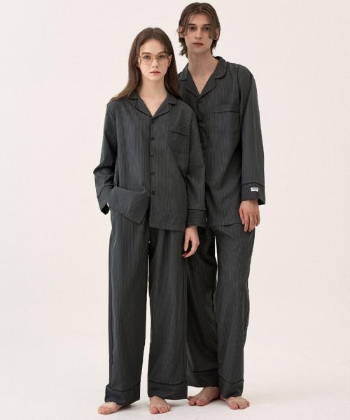 [Dossy] Silkfit Modern Black Long-Sleeve Couple Pajama Set [Shipped from Korea] 100% Authentic