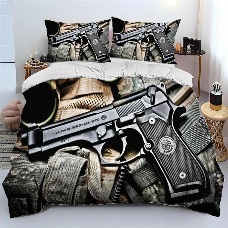 3D Rifle Revolver Cartridge Gun Comforter Bedding Set,Duvet Cover Bed Set Quilt Cover Pillowcase,King Queen Size Bedding Set