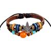 Unisex Retro Beaded Maple Leaf Cowhide Leather Bracelet