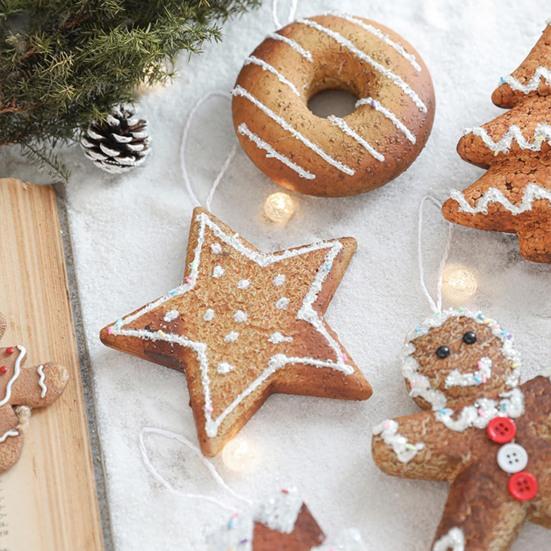 Christmas Ornaments 3D Foam Gingerbread/Star/Candy Cane Christmas Decoration Sticky Powder Hanging Decor for Xmas Tree