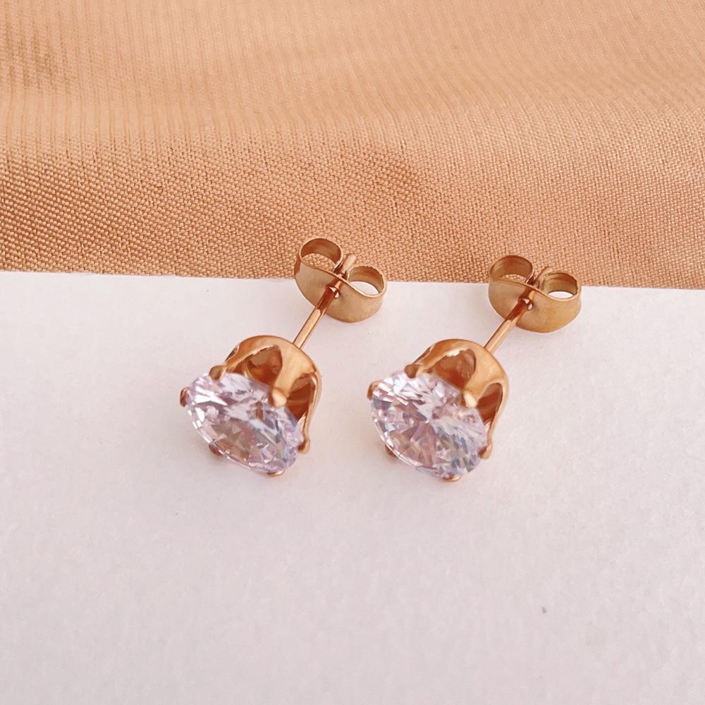 Super flash zircon temperament stud earrings, simple single diamond titanium steel earrings, women's niche two-color optional gifts