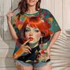 Plus Size Women's T-Shirt Summer Casual Round Neck Short Sleeve Top Fashion Girl Pattern Print Outdoor Loose Oversized Clothing