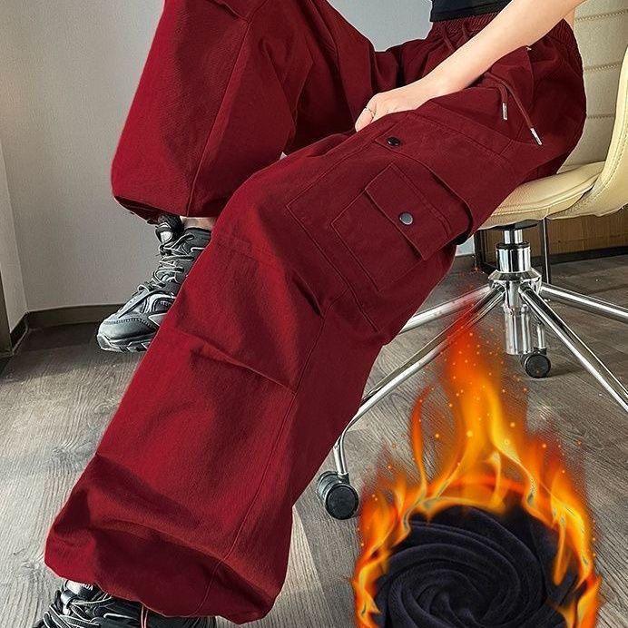 

Women s Plus Velvet Korean Style Wide Leg Cargo Joggers S 40-48kg