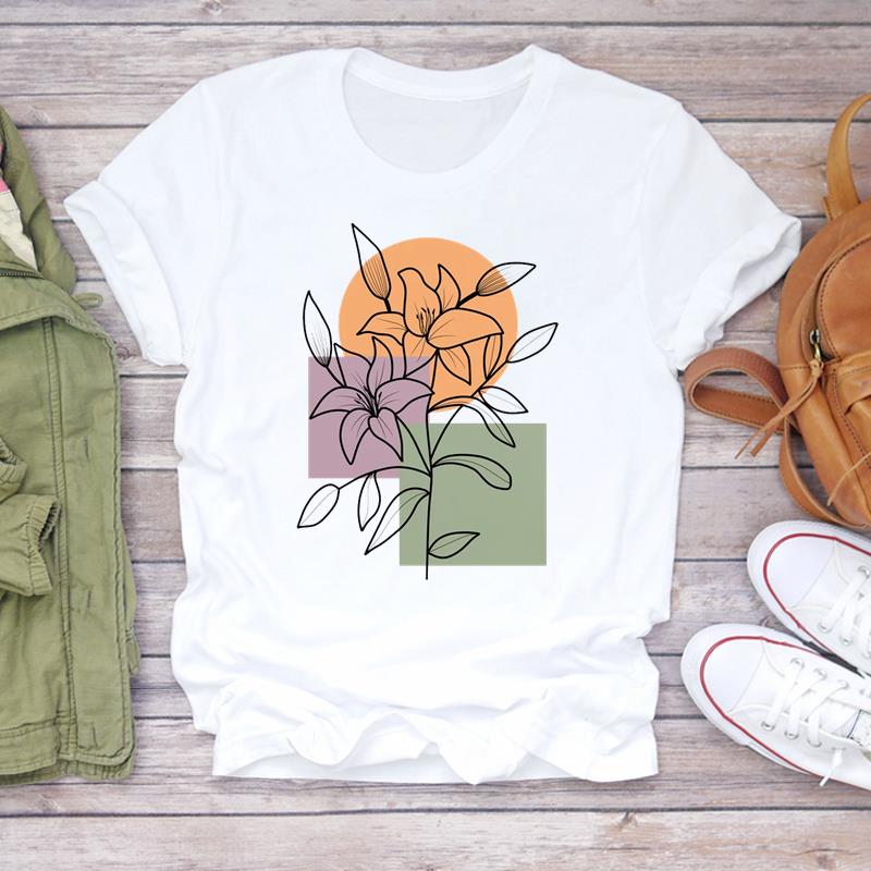 Tee Top Fashion T Shirt Clothing 90s Sweet Style Watercolor Lovely Style Casual Short Sleeve Women Print Lady Female Graphic T-shirt