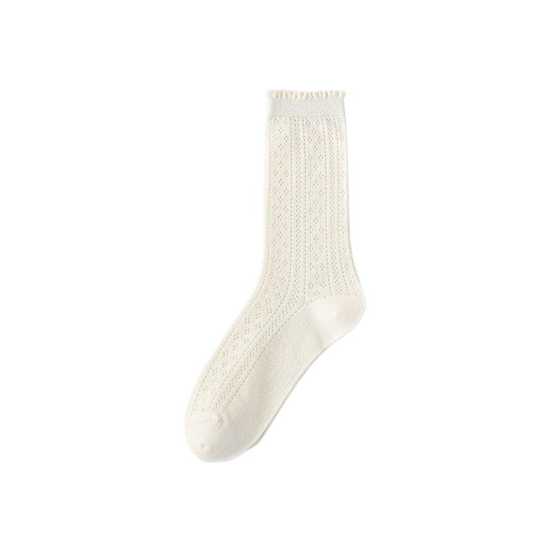 Summer Lace Black and White Pile Socks with Small Leather Shoes Ballet Style Socks for Women. Summer Thin Mid-calf Socks