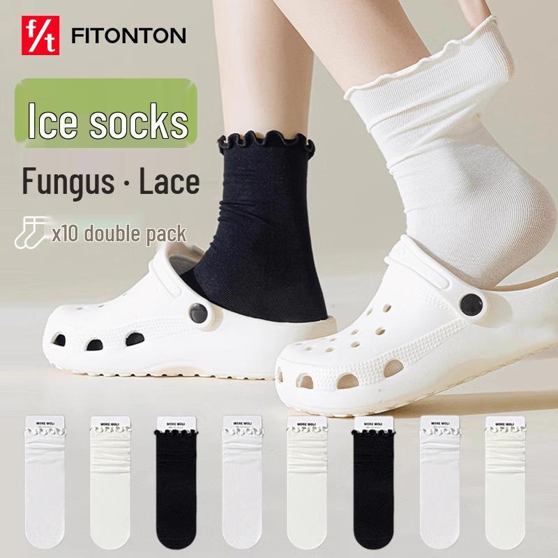 FitonTon Women s 10-Pair Cool Ice Silk Mid-Calf Crew Socks One Size