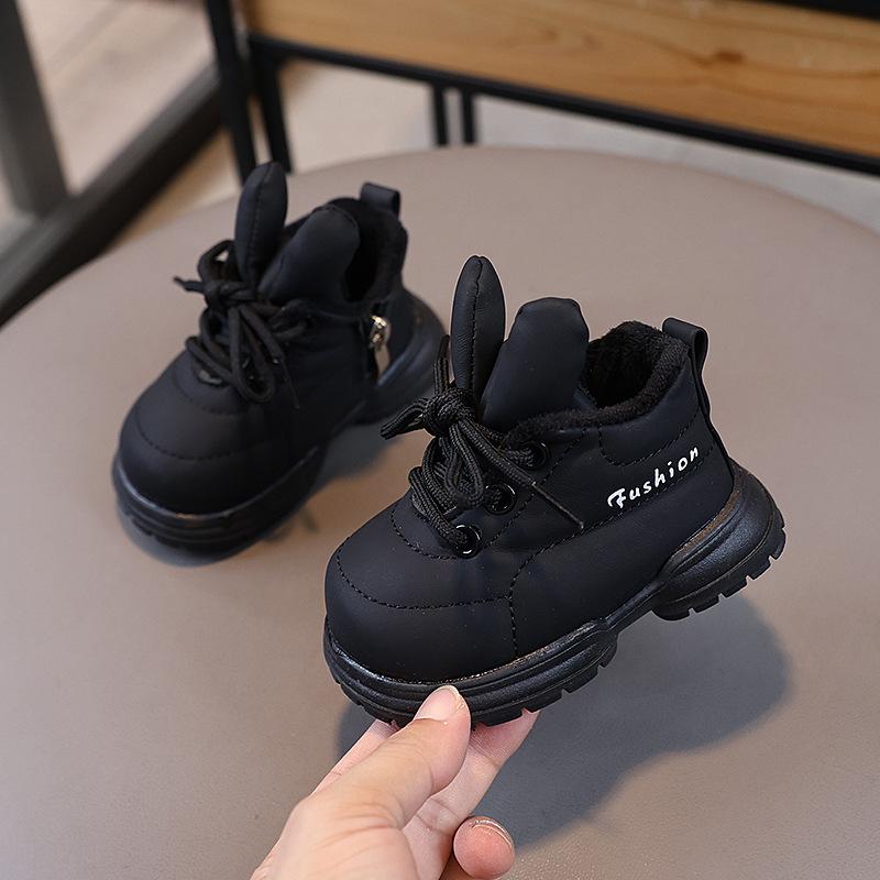

New Winter Baby Snow Boots with Rabbit Ears Fluffy Cozy Velvet Little Girl Shoes Non-slip Lovely Bunny Toddler Short Boot I08028 15 чорний