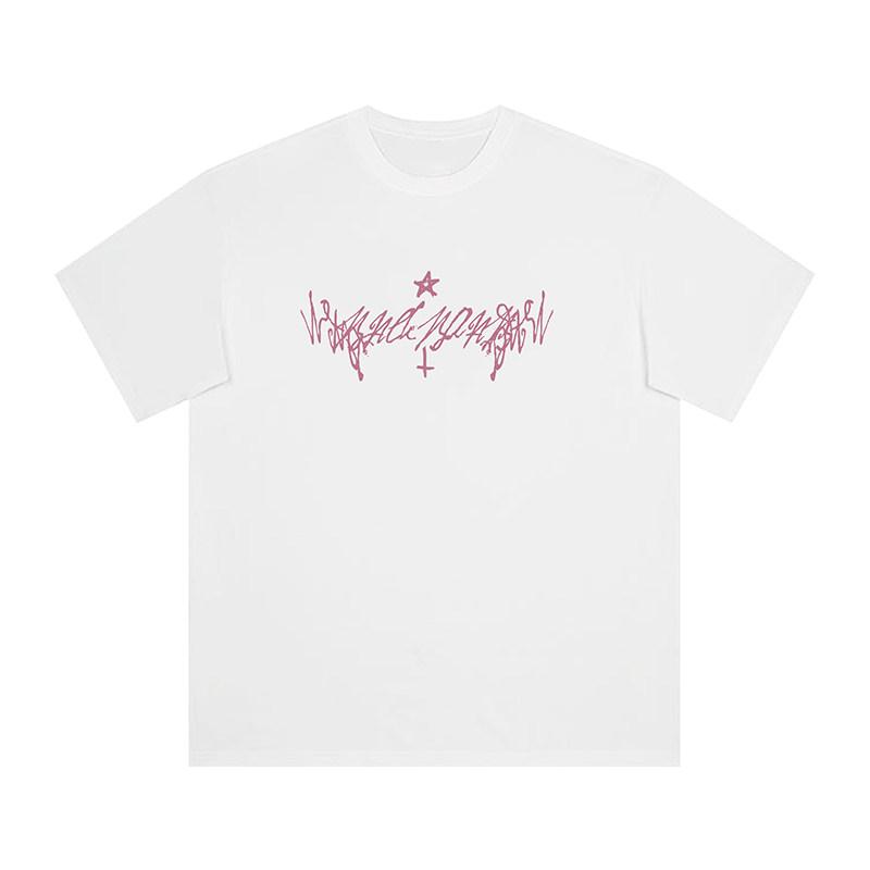 Unisexs Gothic Graffiti Graphic Tshirt With Pink Star Cross Print 2026 Summer Cotton Oversized Streetwear Tee For Alt Fans