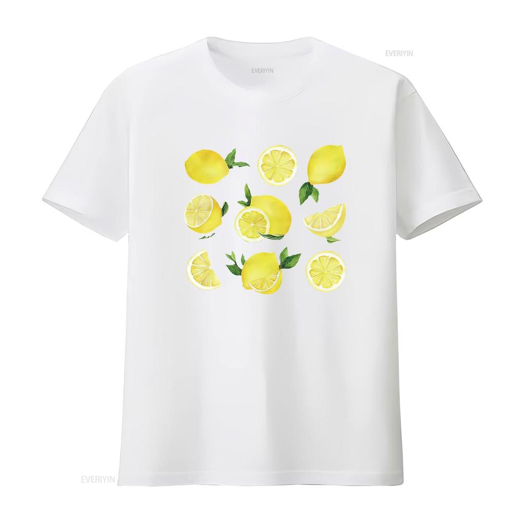 Lemon Print T Shirt Cute Lemons  Casual Adult Women S Sizes Handmade Clothing For Lovers Vintage Washed Versatile