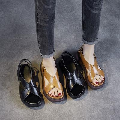 Muffin Bottom Dicke Sohle Schuhe Rindsleder Sandalen Höhe erhöhende Schuhe