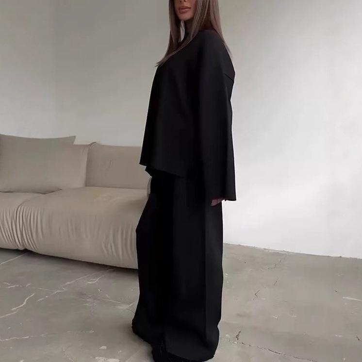 

European & American Style Women s Solid Color Long Sleeve Wide Leg Pants Sweater Set Small
