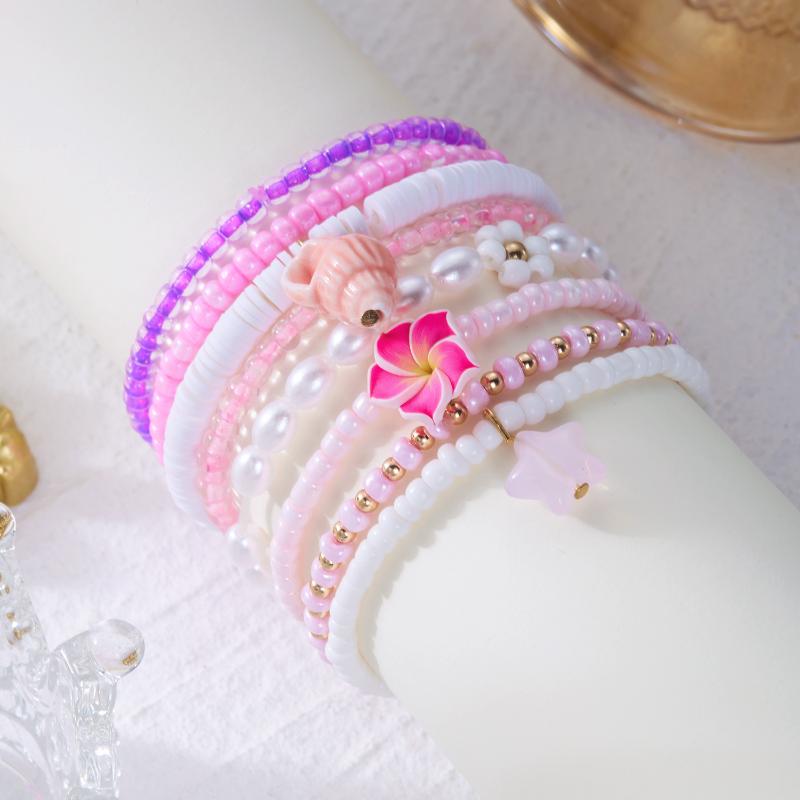 1 Set Summer Ocean Blue Beads Strand Hand Chain Bohemia Starfish Shell Beaded Bracelets For Women Jewelry Beach Vacation Gift