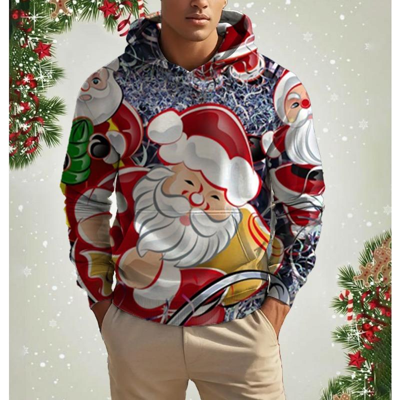 Men's 3D Print Christmas Graphic Hoodie Cute Santa Claus Pattern Loose Casual Comfortable Clothes Harajuku Style Kids Pullover