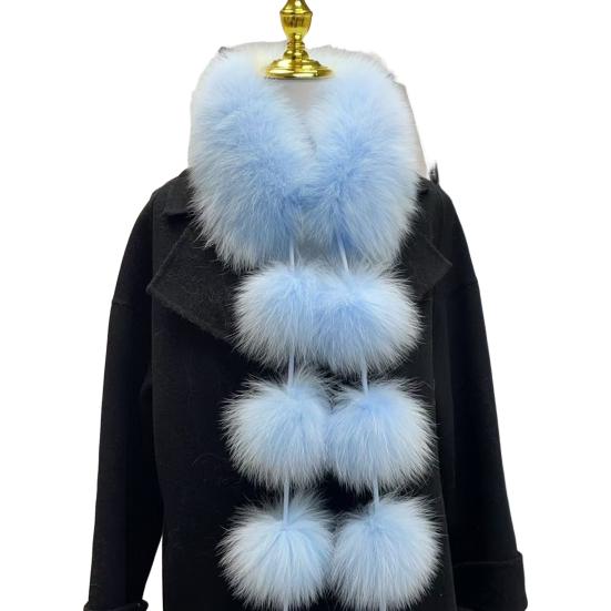 Women Scarf Solid Color Soft Imitation Fox Fur Shawl with Plush Balls