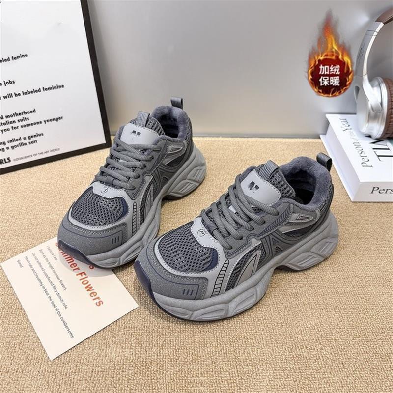 Platform dad shoes commuter winter new heightening fleece casual sneakers 35